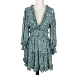 Saints + Secrets Sage Floral Long Sleeve Mini Dress